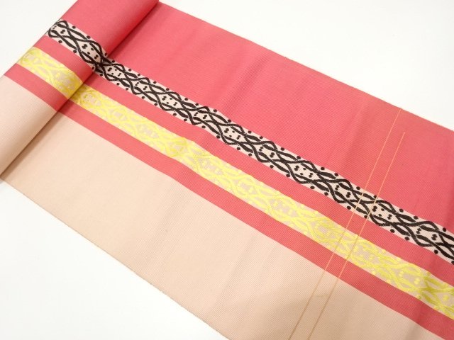 JAPANESE KIMONO / ANTIQUE ODDLY WOVEN STRIPE PATTERN / EIGHT-SIDED OBI